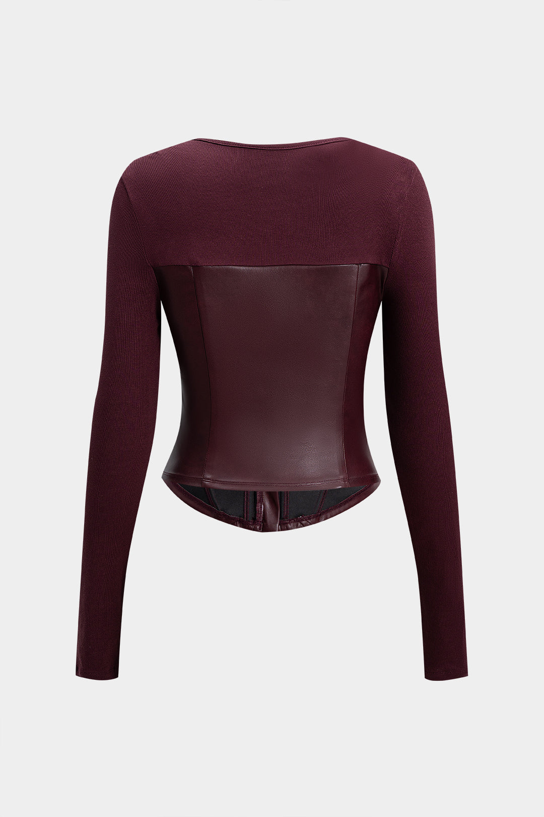 חולצה ארוכת שרוולים עם רוכסן דמוי עור וטלאים 