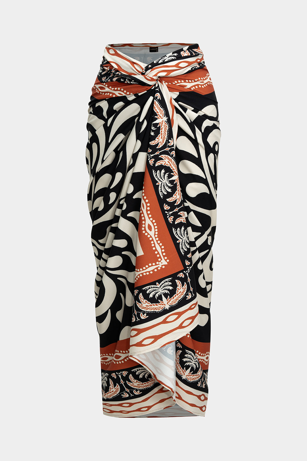 חצאית שיפון עם קשירה ופיתול בהדפס רטרו 