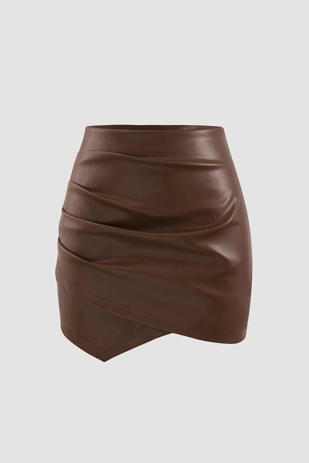 Asymmetrical Ruched Faux Leather Mini Skirt