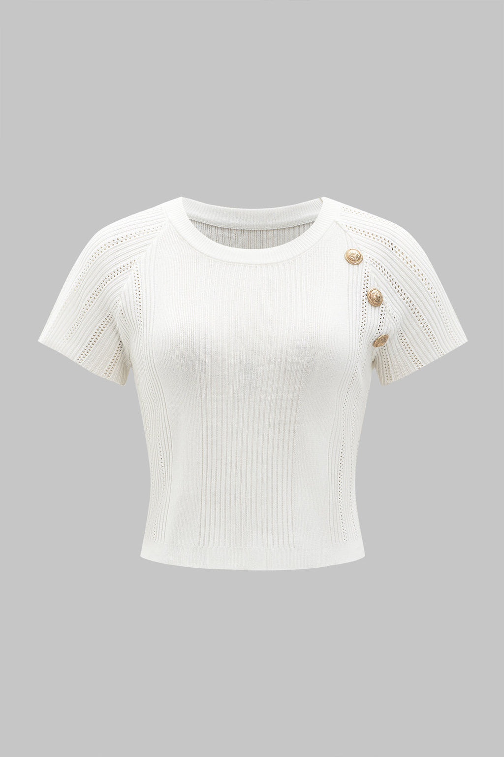 Conjunto De Top De Punto Metálico Y Falda Botonada Elegante
