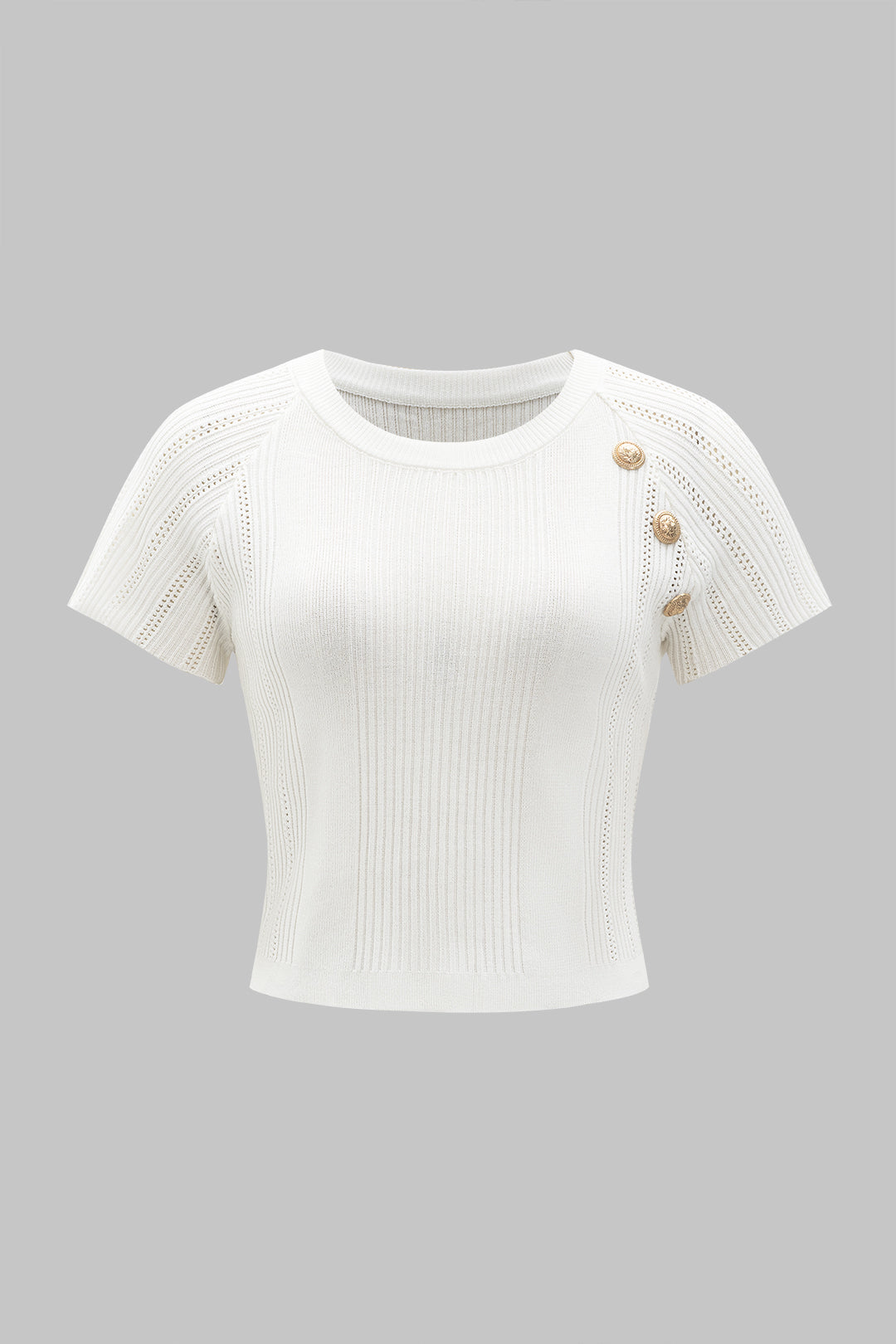 Conjunto De Top De Punto Metálico Y Falda Botonada Elegante
