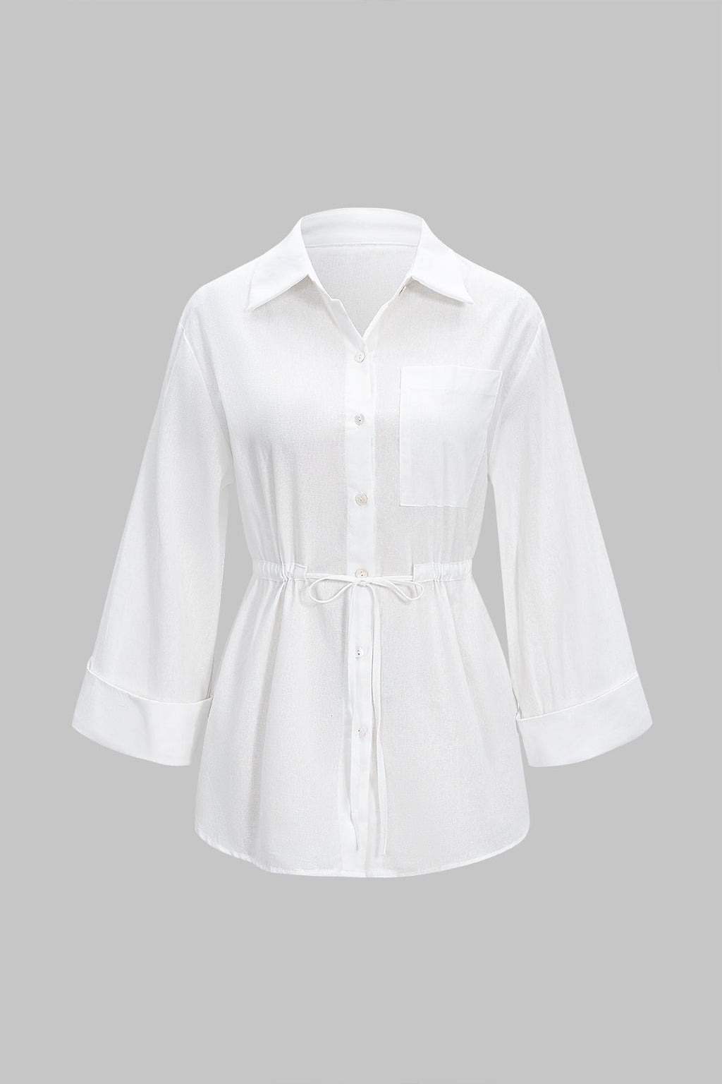 חולצת פשתן ארוכת שרוולים עם קשירה וכפתורים 