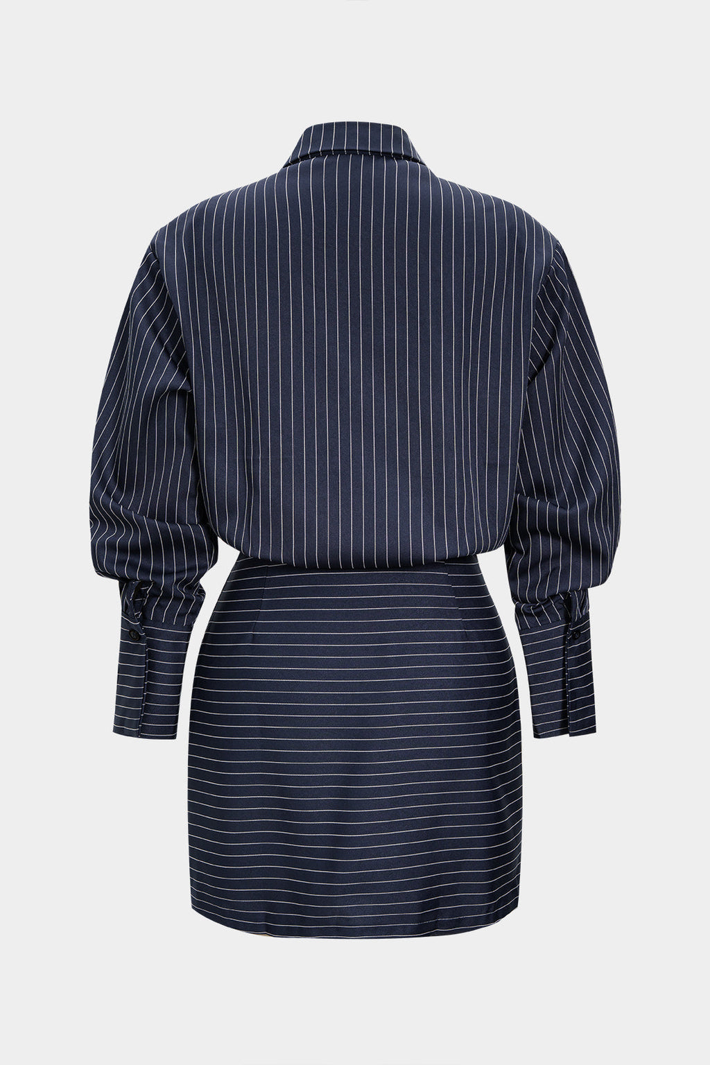 Stripes Print Pleated Ruched Shoulder Pads Long Sleeve Mini Dress