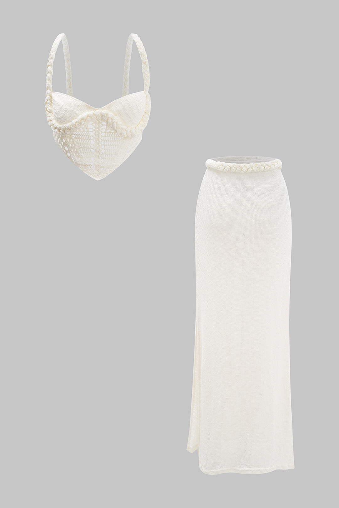 Conjunto Tejido Texturizado Top Crop Falda Con Abertura