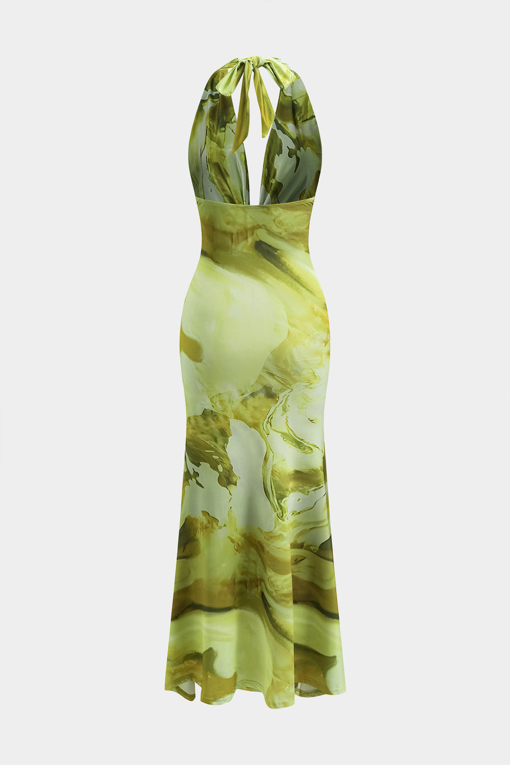 Vestido Maxi de Ante Sedoso Escote Drapeado Espalda Desnuda