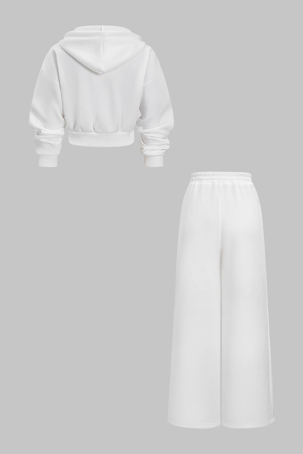 Drawstring Zipper Hoodie And Shirred Waistband Pants Set