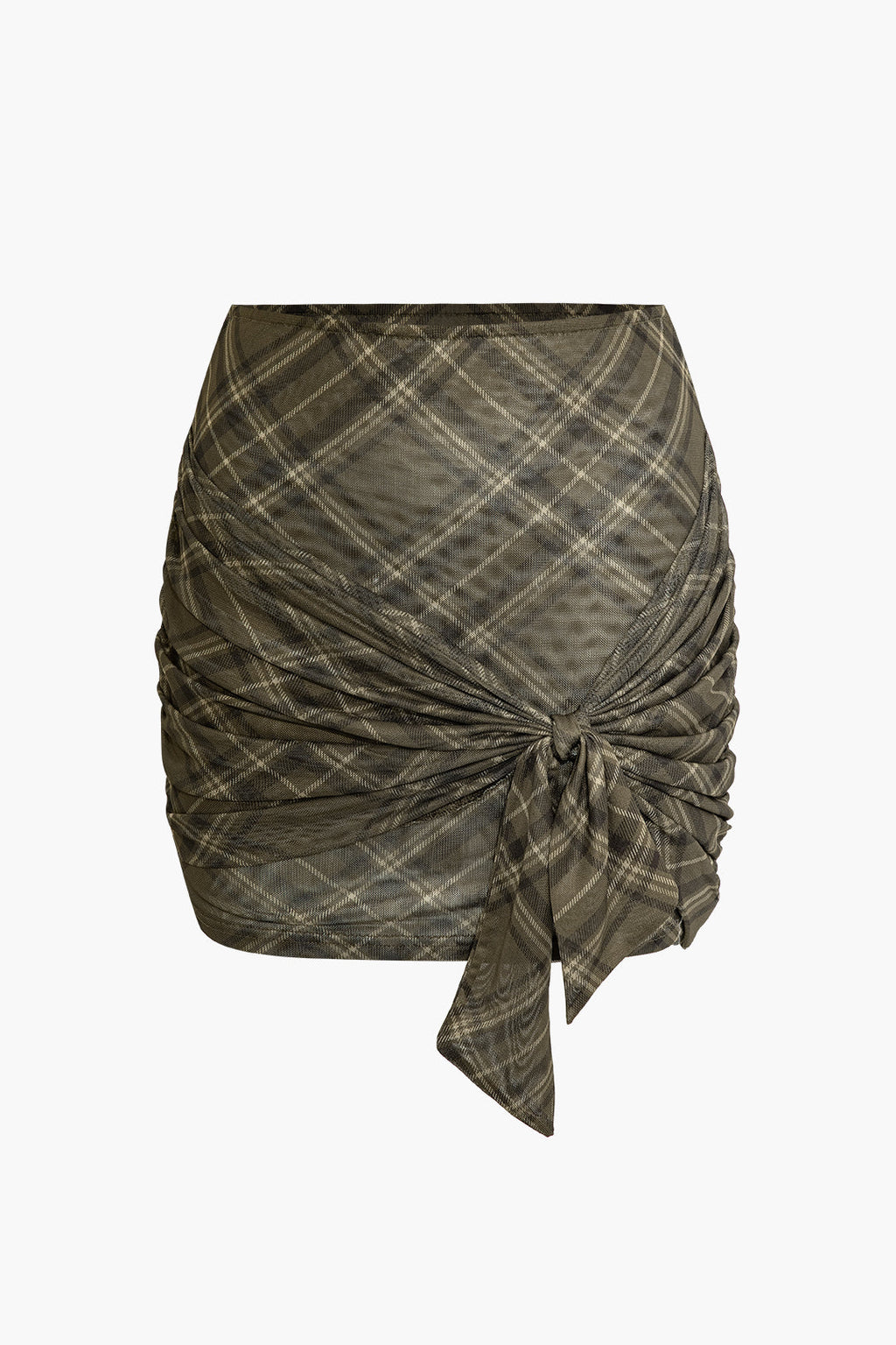 חצאית מיני עם קשירה בחזית והדפס משובץ 