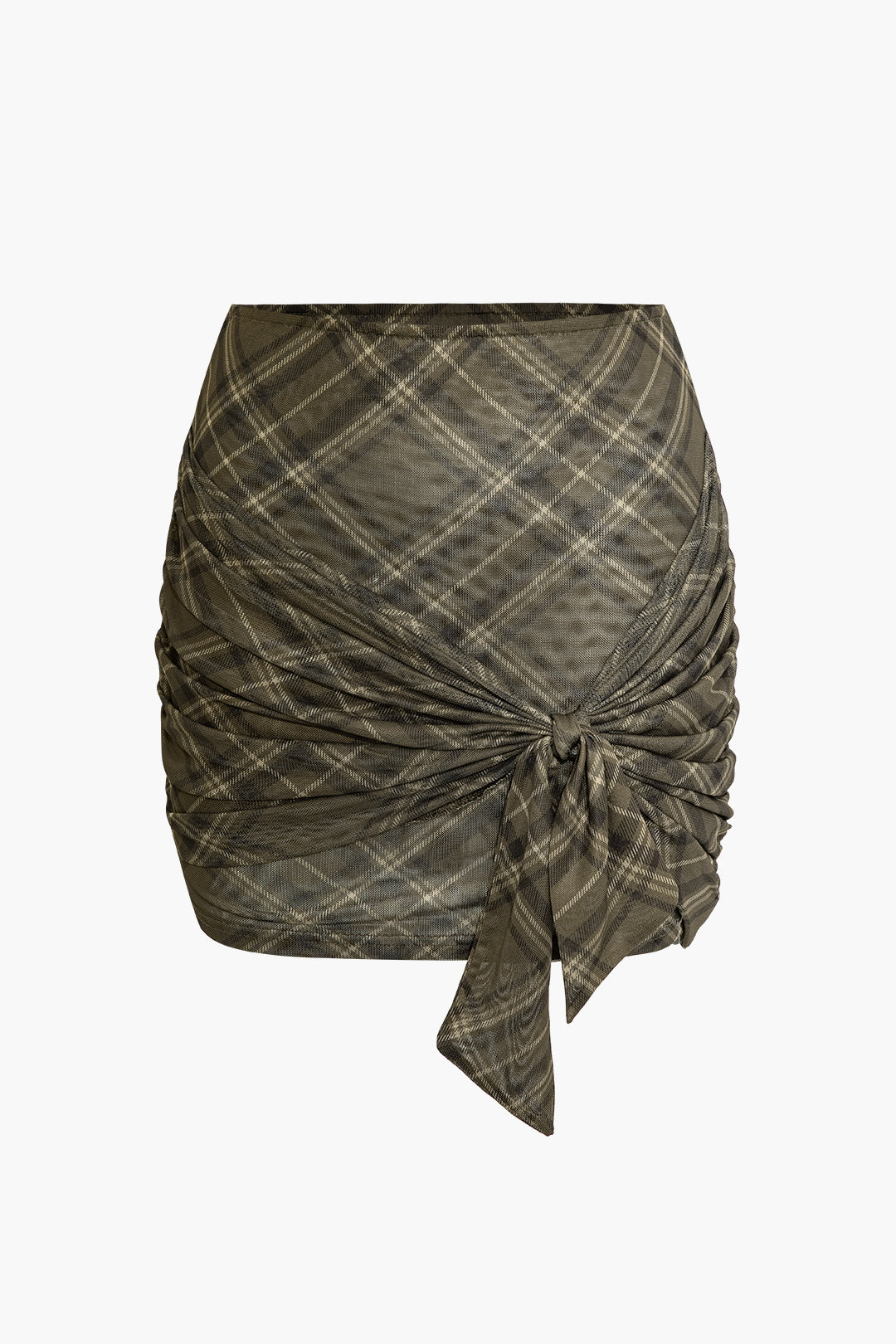 חצאית מיני עם קשירה בחזית והדפס משובץ 