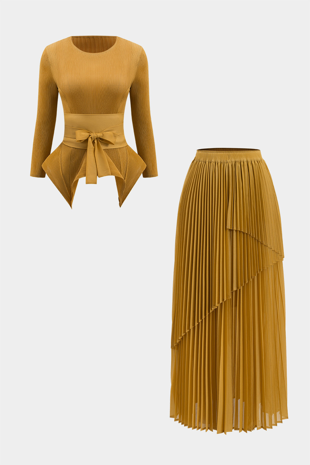 Conjunto Dos Piezas Blusa Cuello Lazo Y Falda Plisada