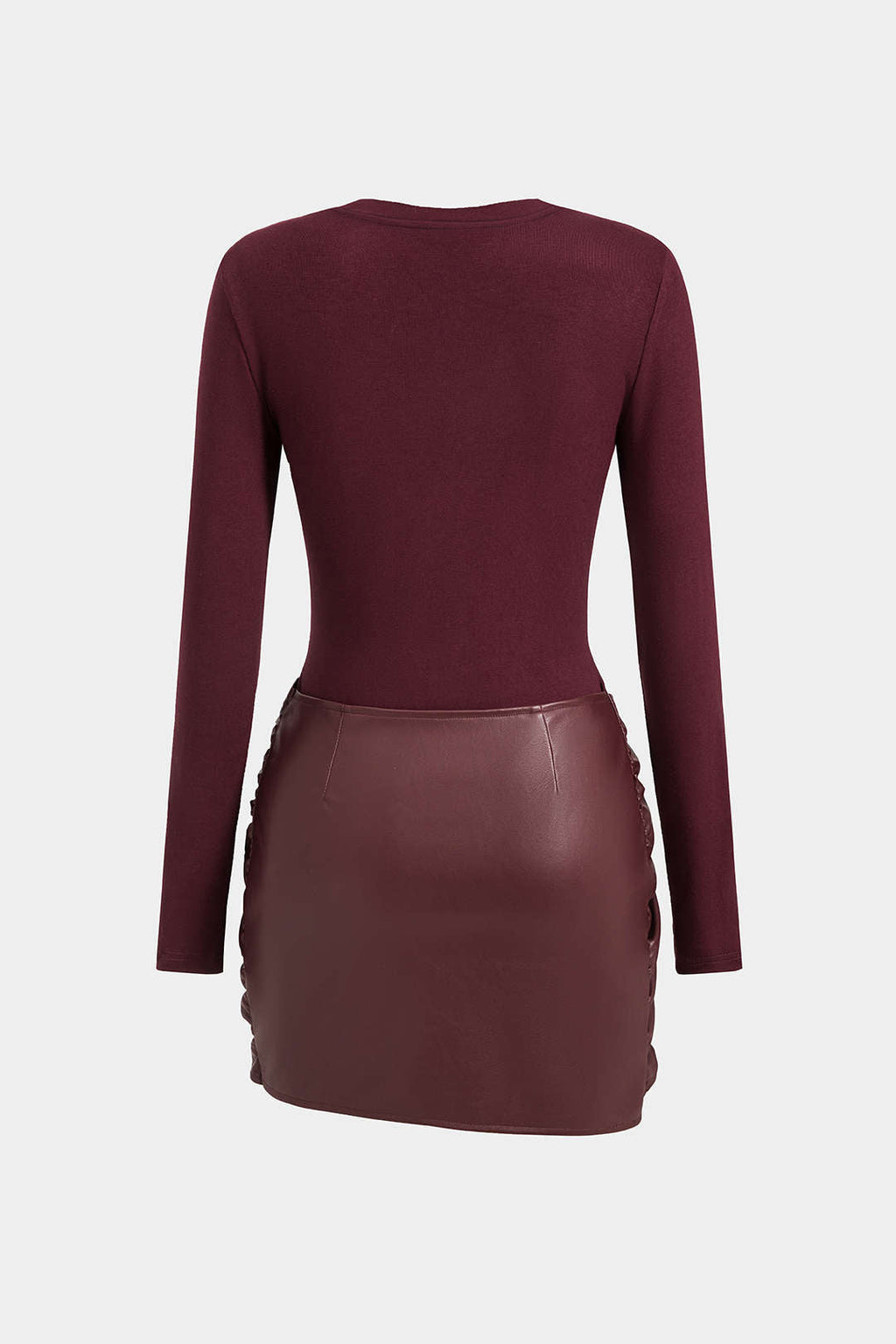 שמלת מיני עם צווארון עגול וקשירה דמוית עור עם טלאים מקדימה 