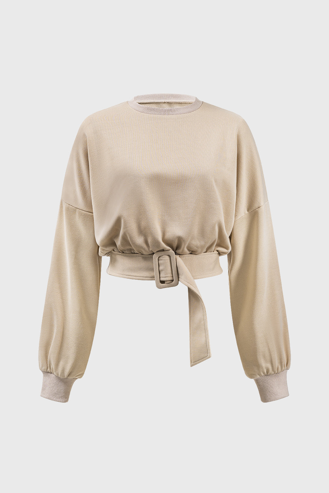 Round Neck Belted Long Sleeve Sweatshirt