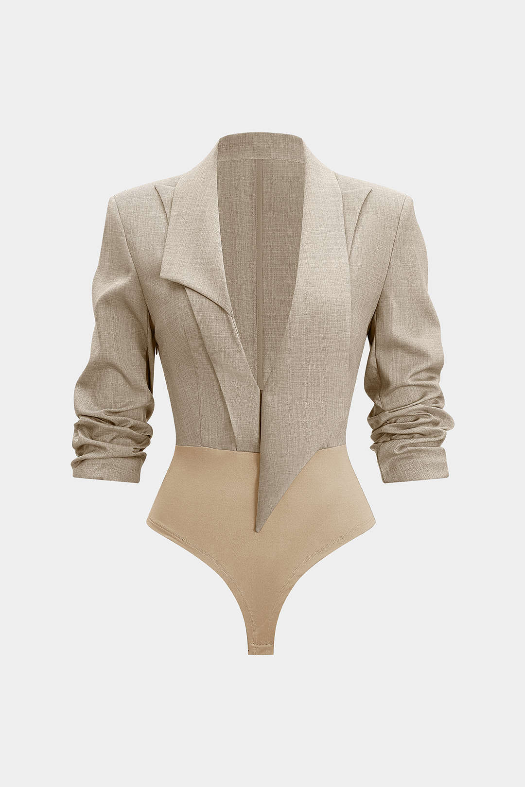 בגד גוף א-סימטרי עם שרוולים ארוכים ודש מחורץ 