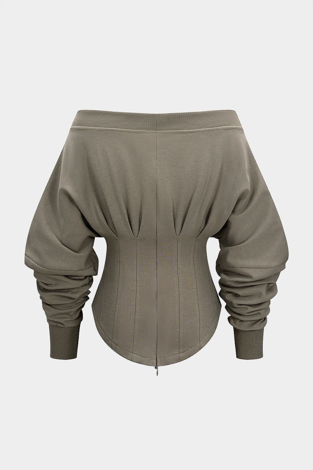 Off Shoulder Metallic Pleated Zipper Waist-Cinching Sweatshirt