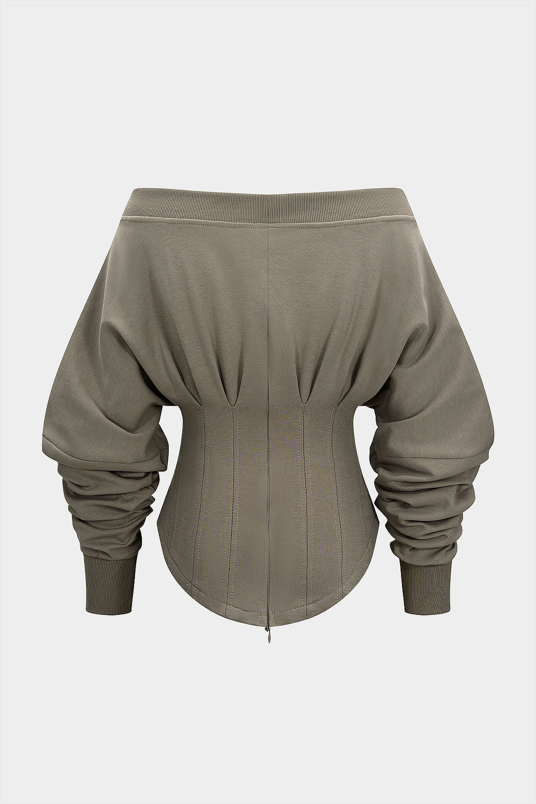 Off Shoulder Metallic Pleated Zipper Waist-Cinching Sweatshirt