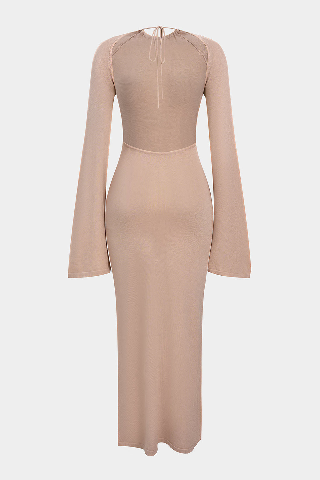 Solid Backless Long Sleeve Maxi Dress