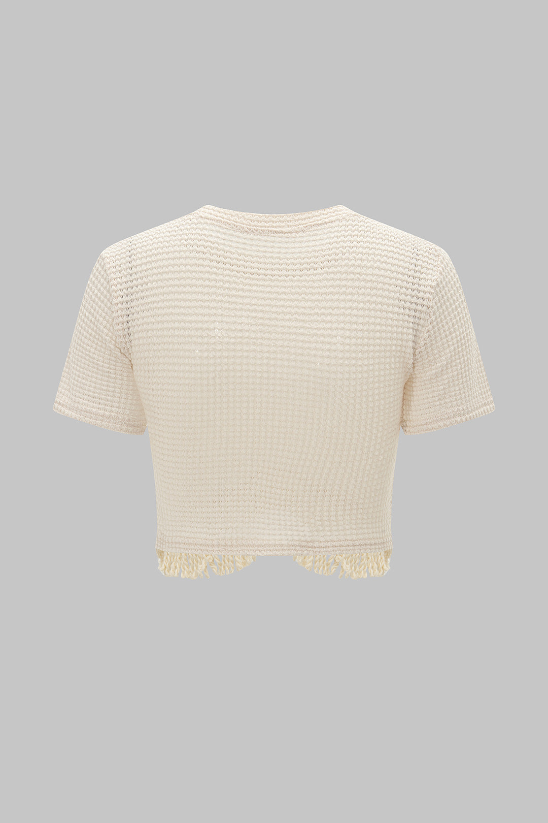Blusa de Punto con Flecos Manga Corta Hombros Descubiertos