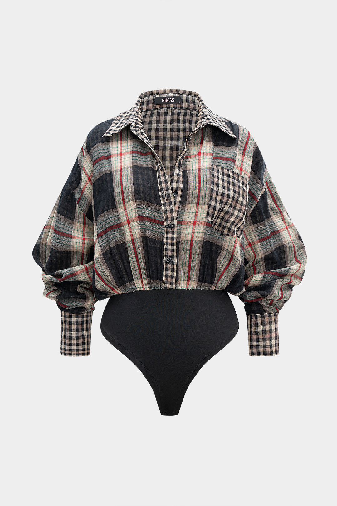 Plaid Print Long Sleeve Bodysuit