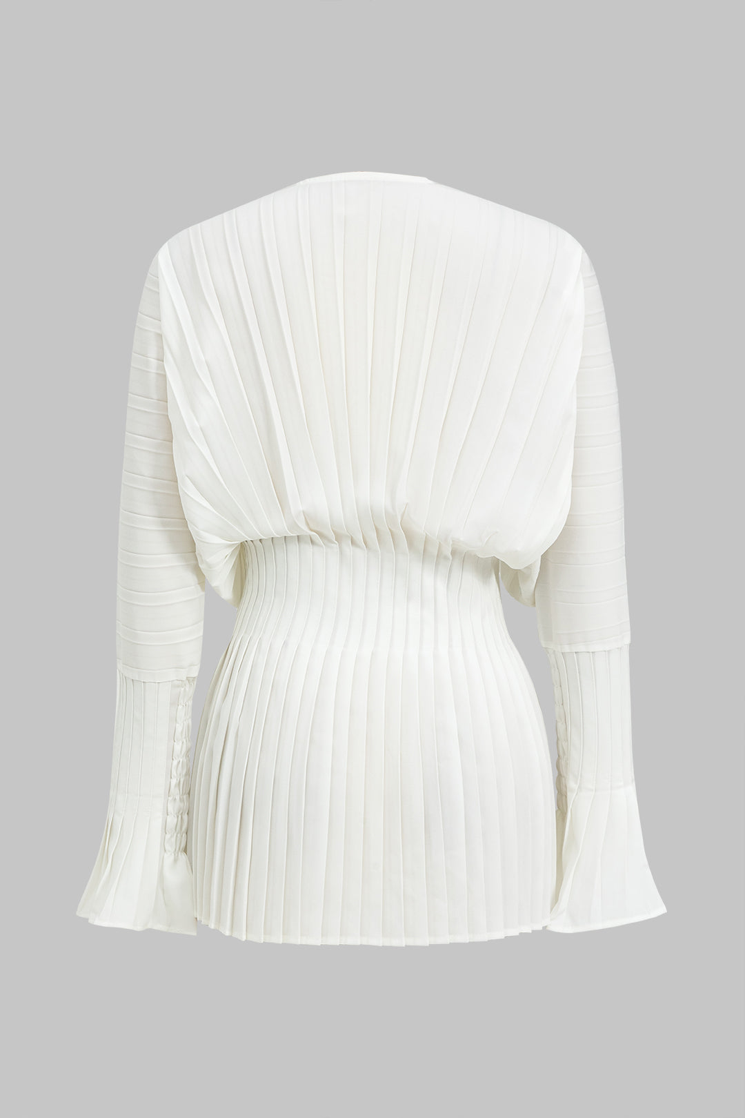 Pleated Bell Sleeve Corset Waist Long-Sleeve Shirt