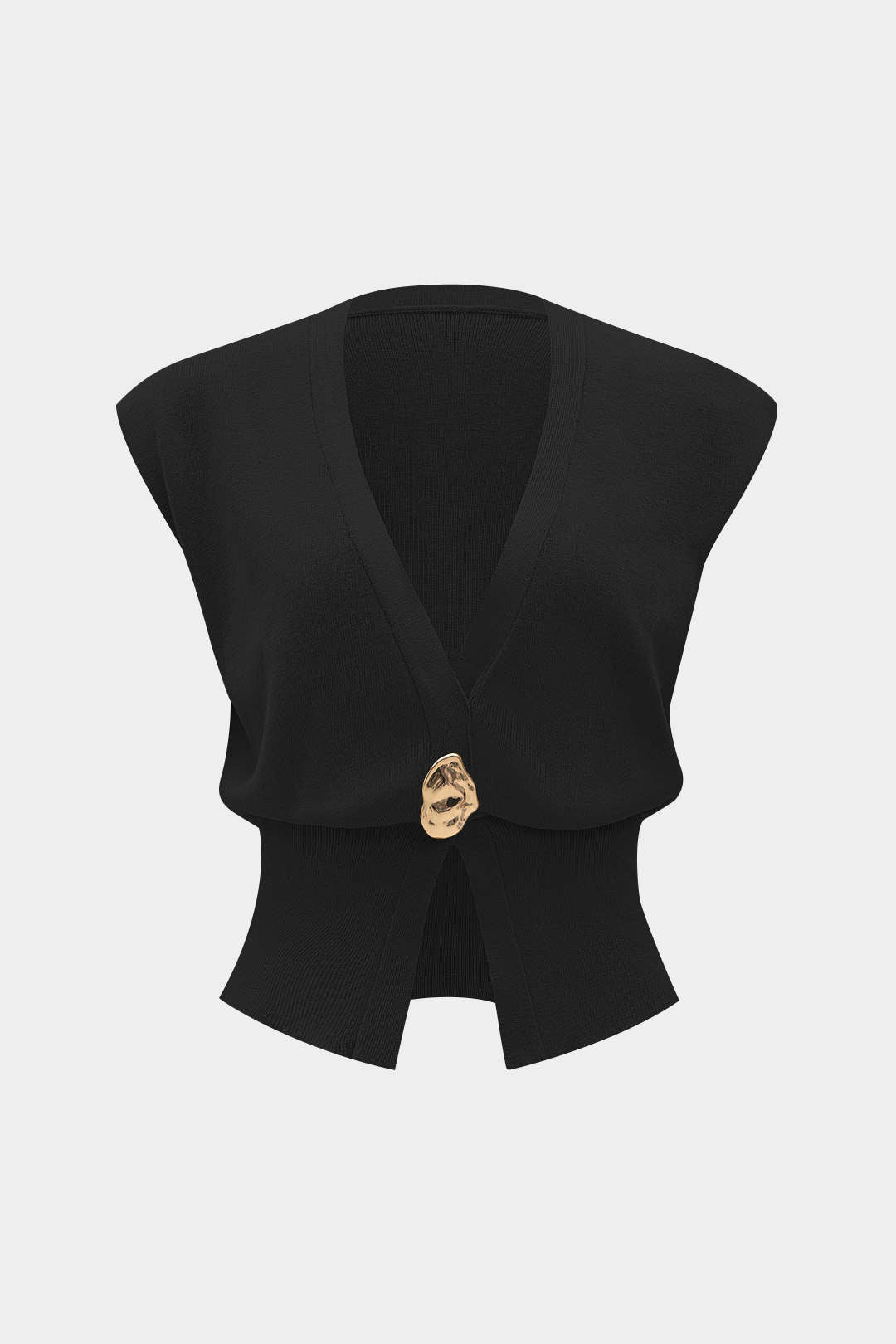 Blusa De Punto Sin Mangas Con Botones Silueta Elegante