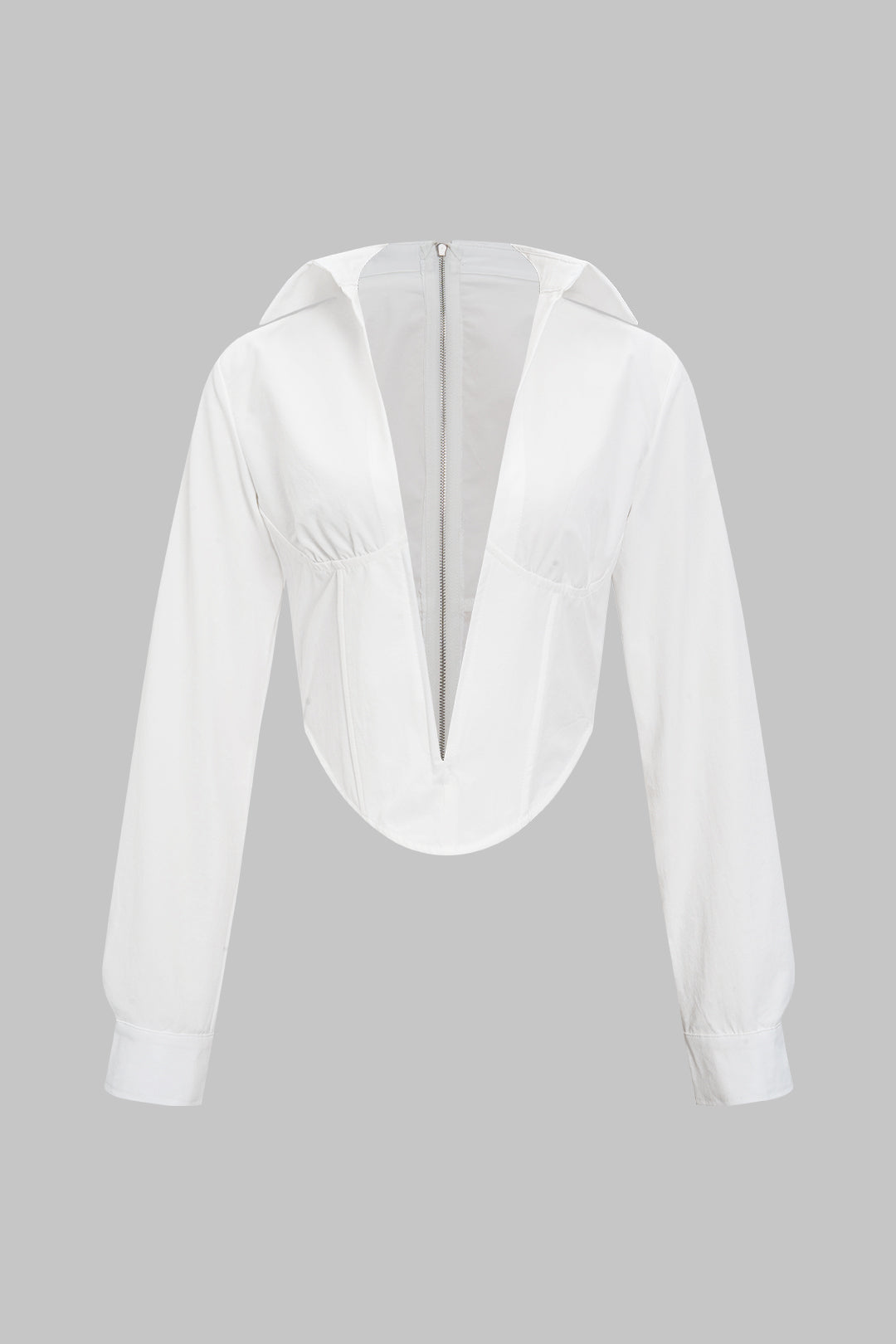 Deep V-neck Cut Out Corset Long-Sleeve Shirt