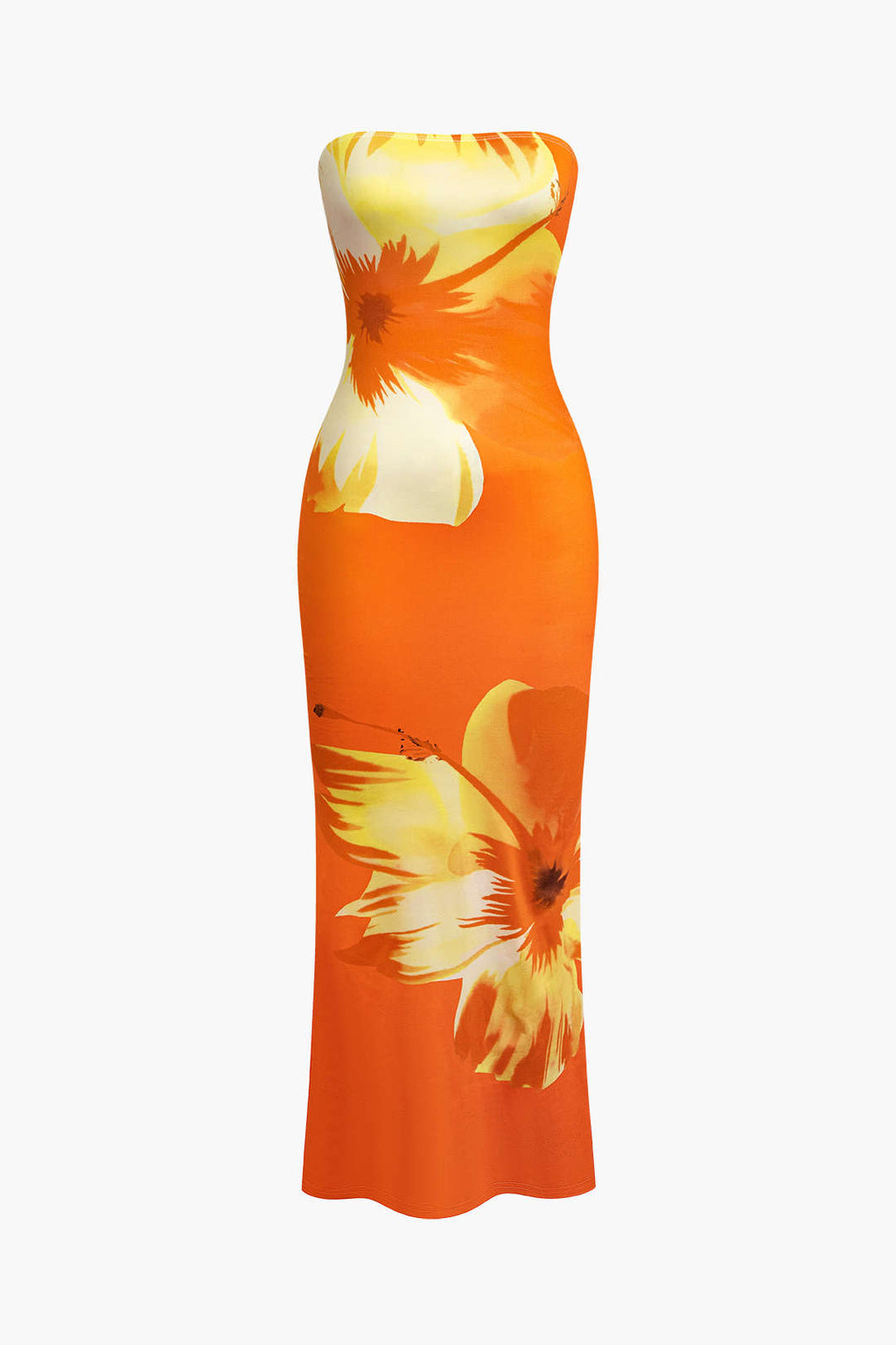 Vestido Midi Estampado Floral Sin Tirantes Verano Elegante