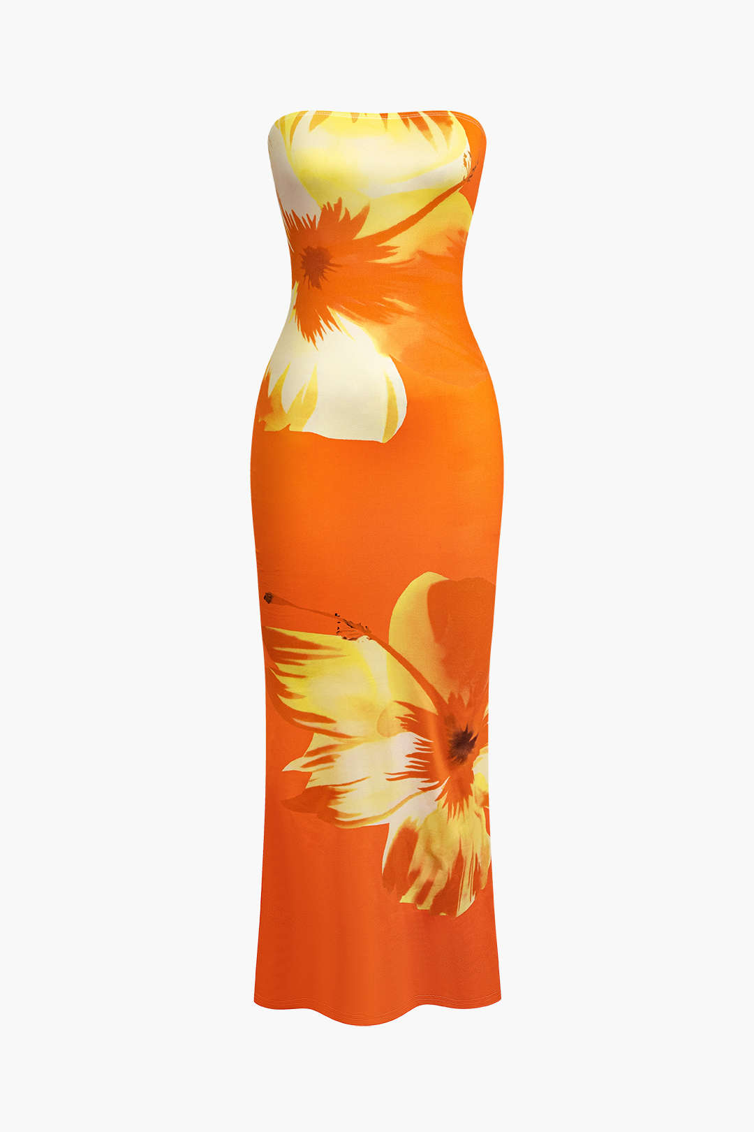 Vestido Midi Estampado Floral Sin Tirantes Verano Elegante
