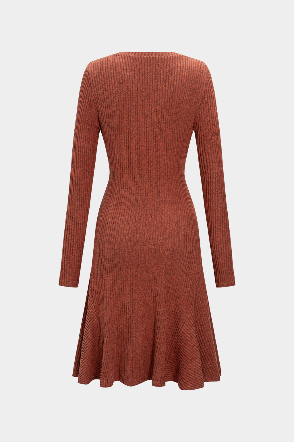 Knit V-Neck Ribbed Long Sleeve Dress