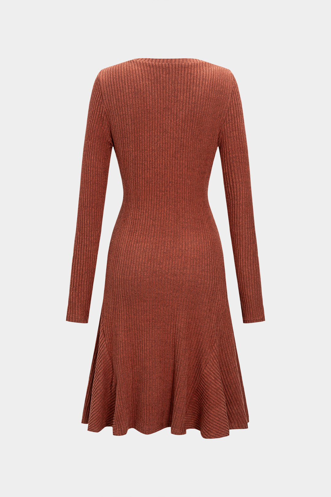 Knit V-Neck Ribbed Long Sleeve Dress
