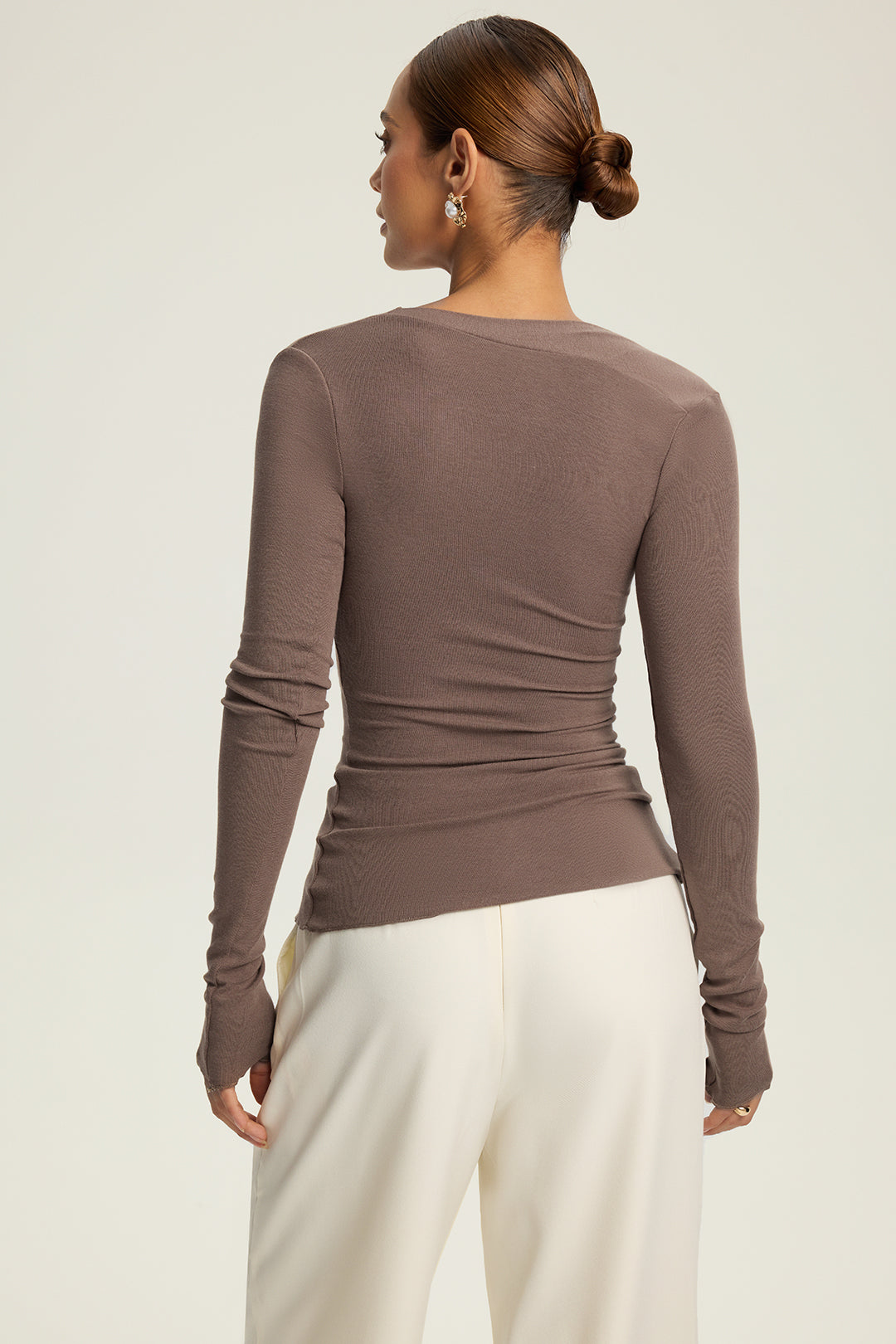 Ruched Asymmetrical Long-Sleeve Top