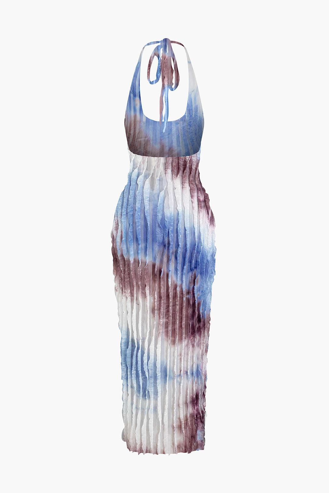 Vestido Maxi Halter Transparente Texturizado Con Volantes