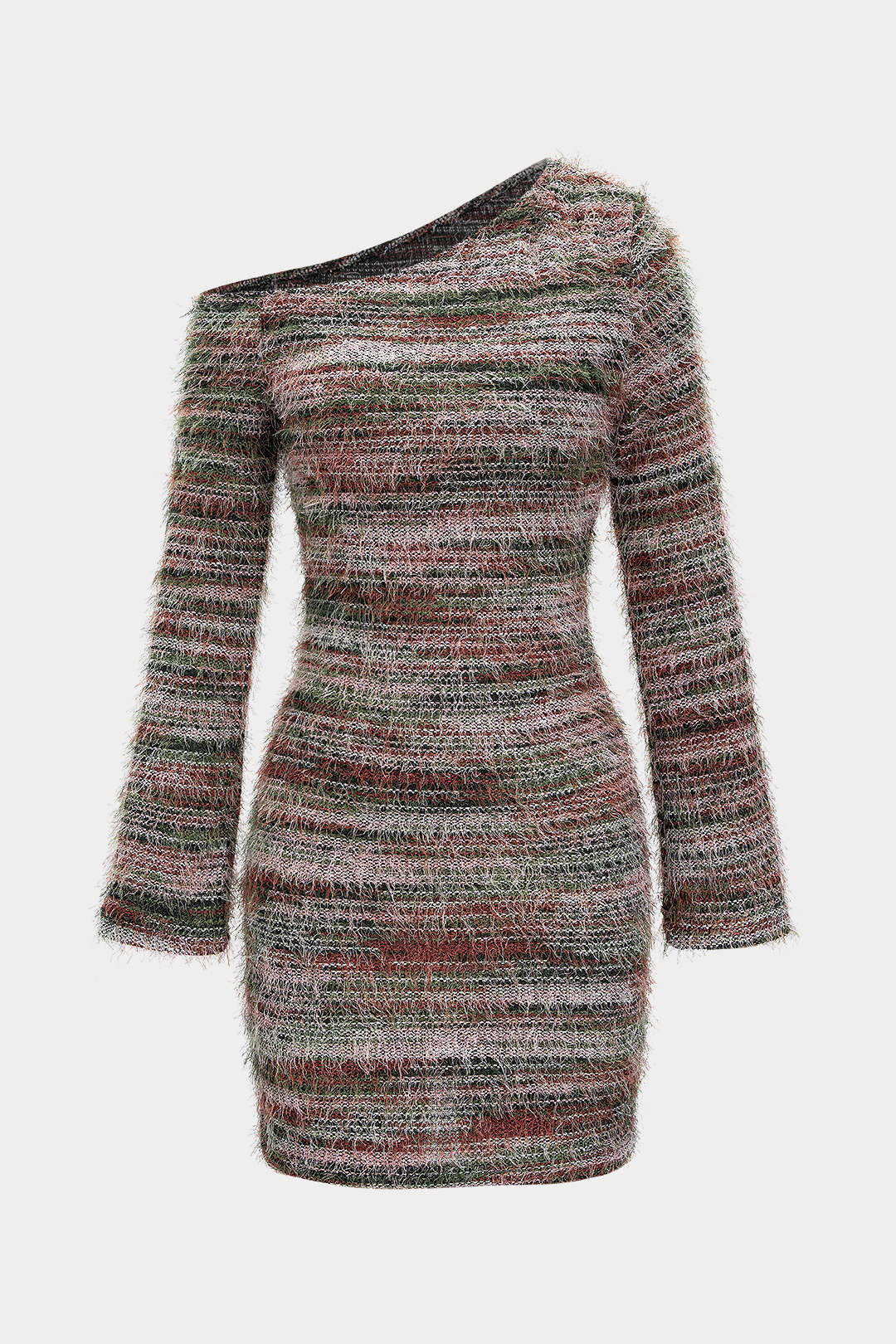 שמלת מיני עם שרוולים ארוכים וגזרה צמודה עם הדפס פסים 