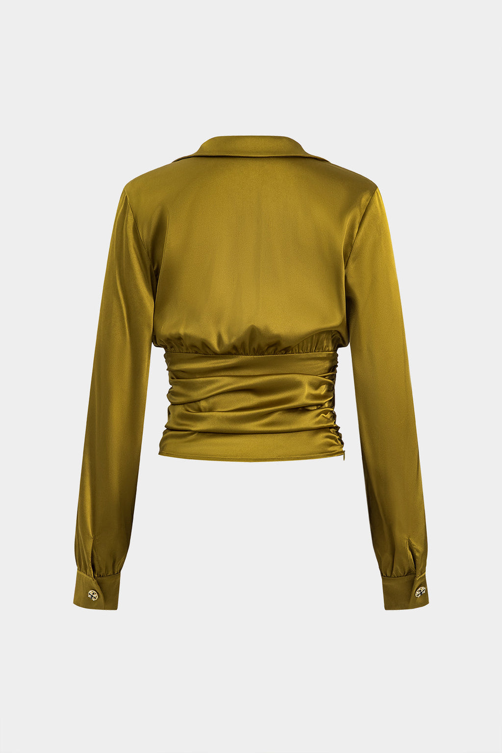 חולצה ארוכת שרוולים עם קפלים וקשירה מלפנים של סאטן 