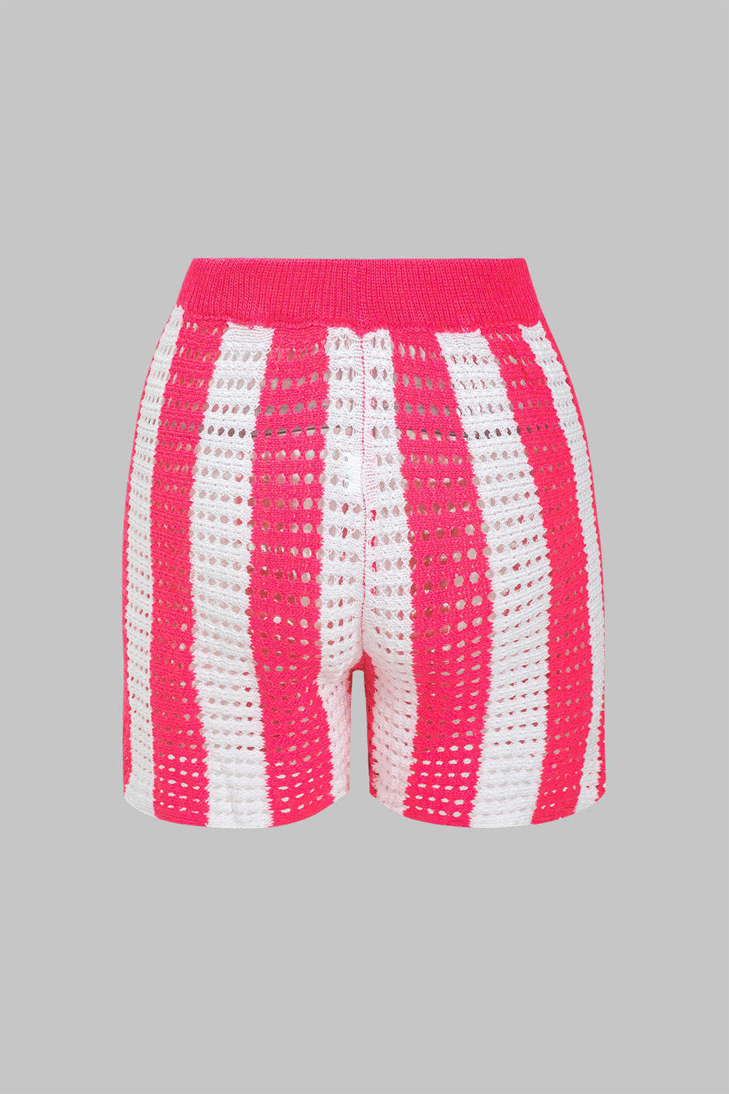 Conjunto Corto de Punto a Rayas Casual con Detalles Calados
