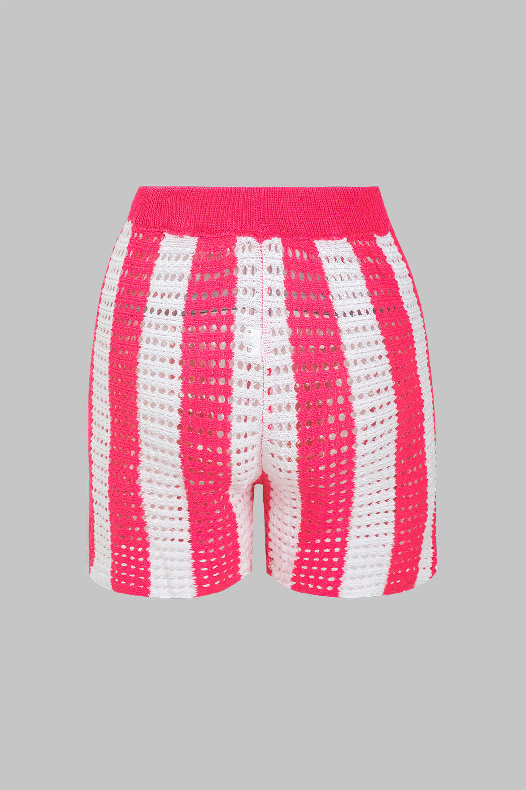 Conjunto Corto de Punto a Rayas Casual con Detalles Calados