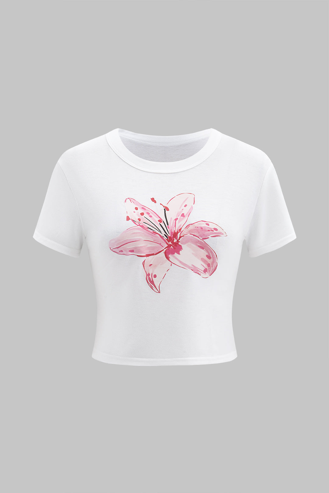 Camiseta de Manga Corta Estampado Floral y Textura Elegante