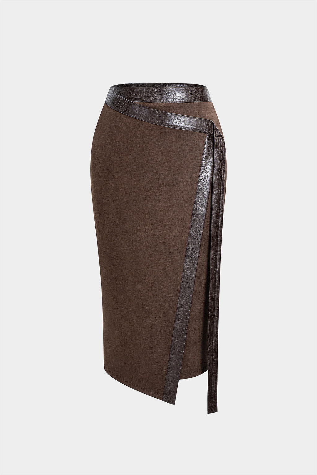 חצאית אסימטרית דמוית עור עם טלאים 