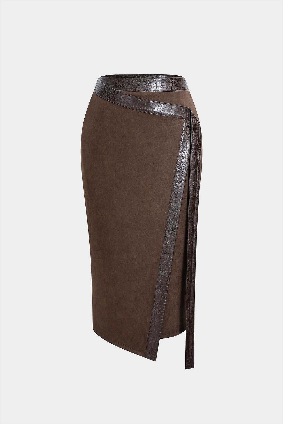 חצאית אסימטרית דמוית עור עם טלאים 