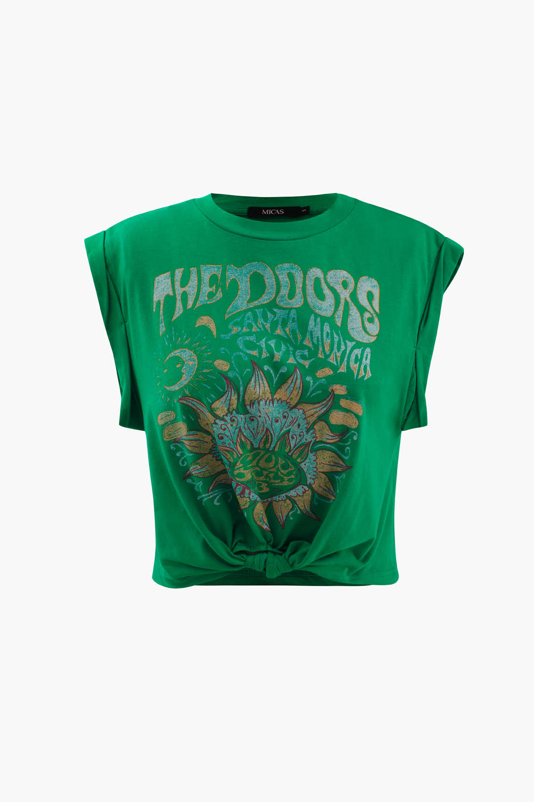 Camiseta Estampada Floral Con Borde Nudo Manga Corta