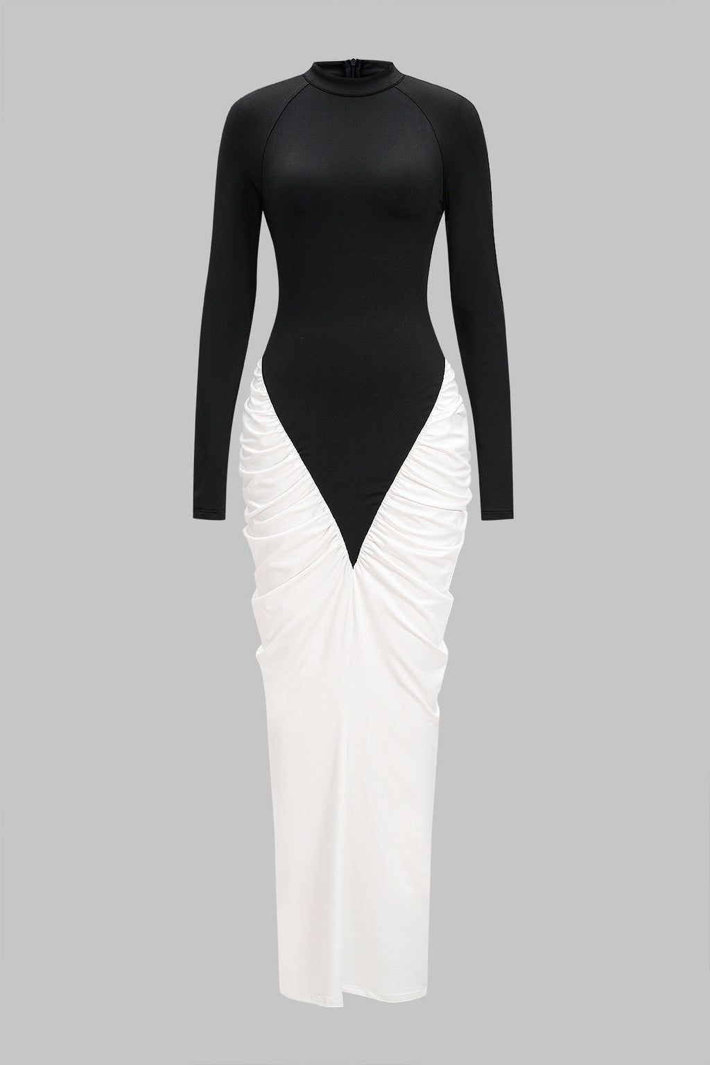 Contrast Ruched Long Sleeve Maxi Dress