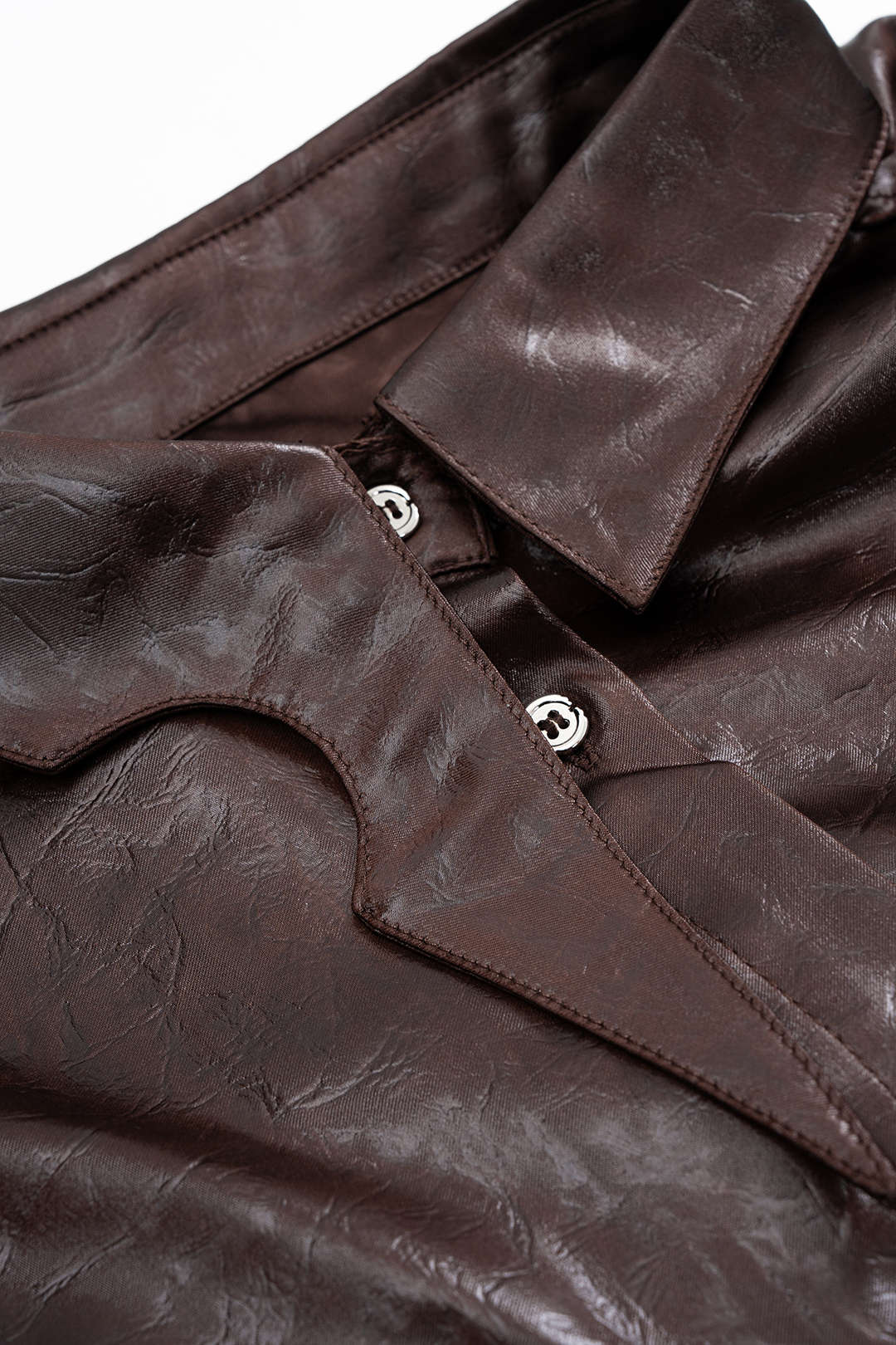 Faux Leather Button Long-Sleeve Shirt