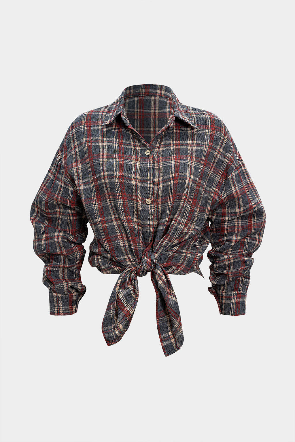 Retro Plaid Print Button Long-Sleeve Shirt