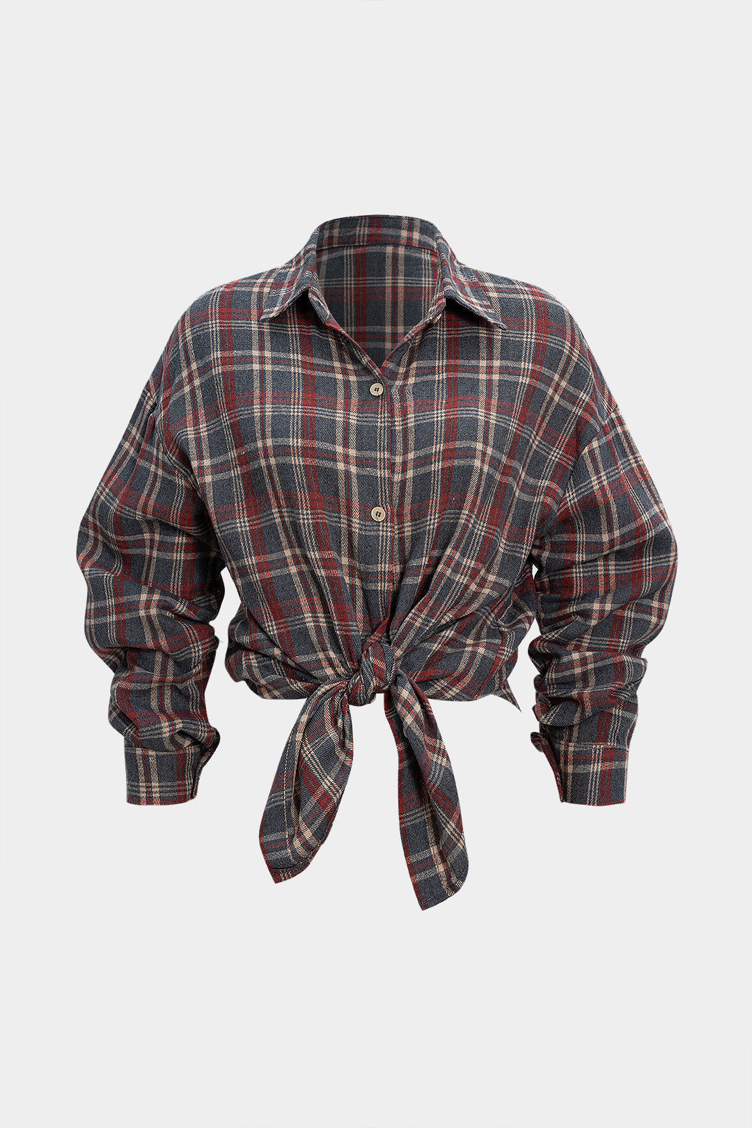 Retro Plaid Print Button Long-Sleeve Shirt