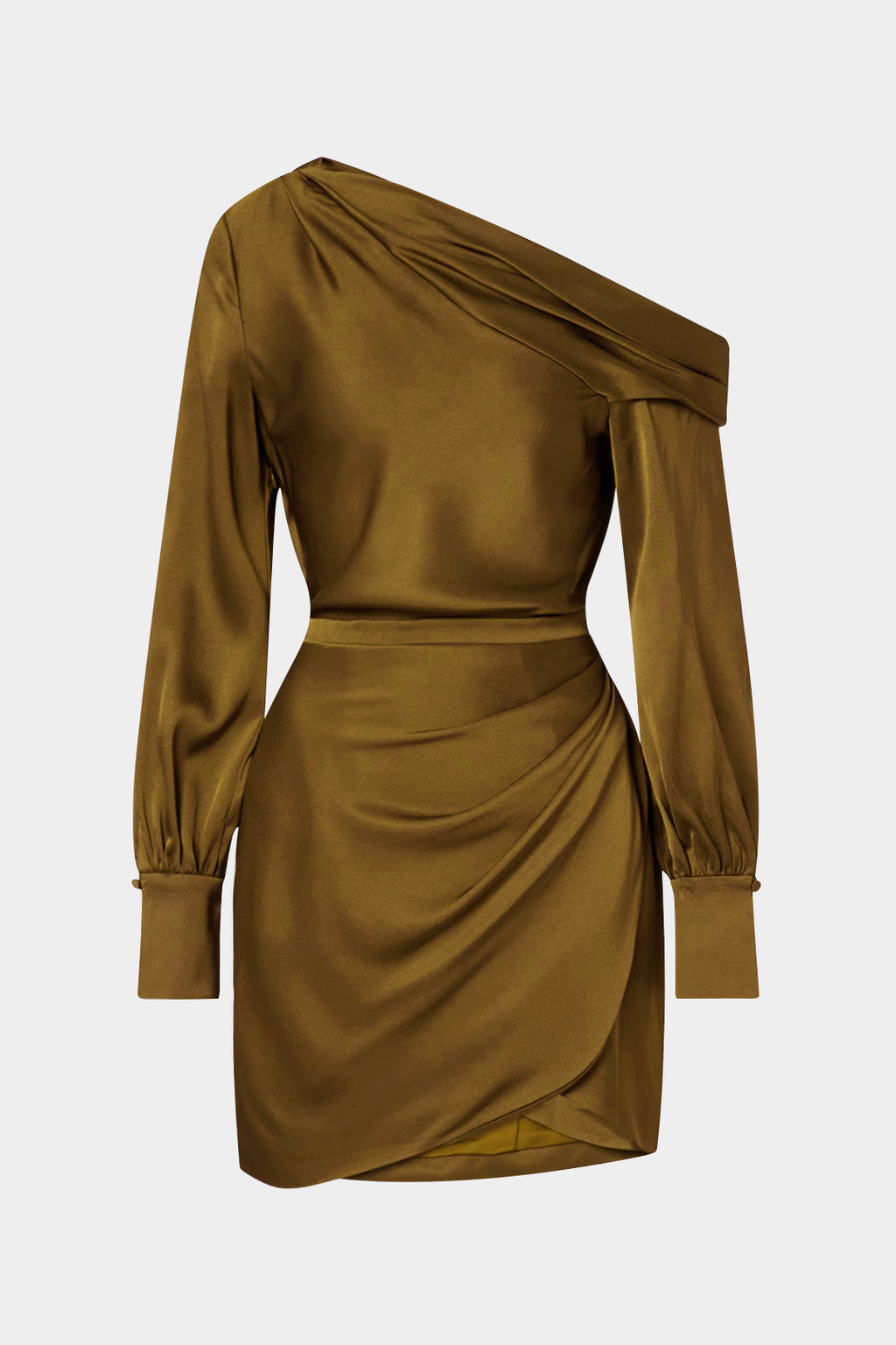 שמלת מיני עם צווארון א-סימטרי ושרוולים ארוכים של סאטן 