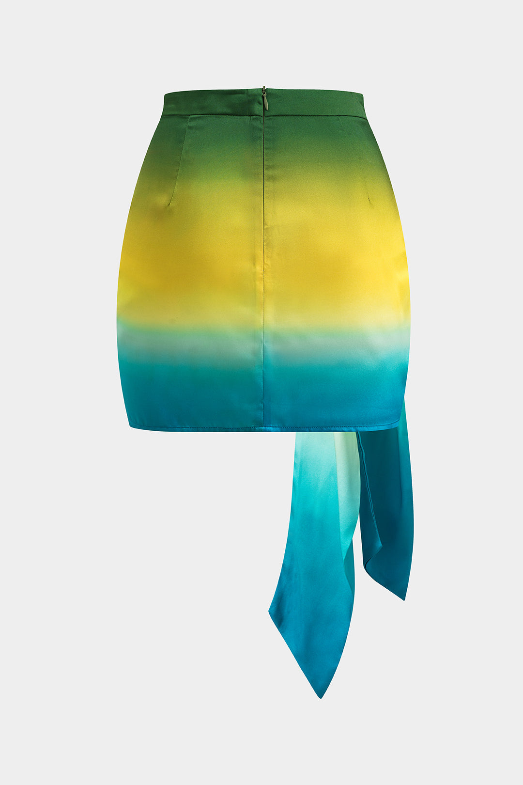 חצאית סאטן עם רוכסן וקשירה מלפנים בהדפס אומברה 