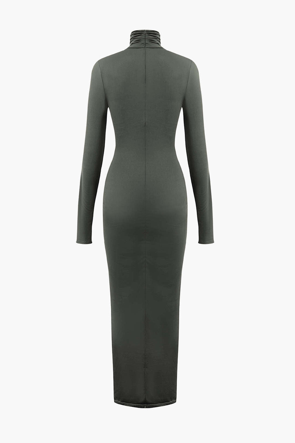 Vestido Maxi Drapeado Con Cuello Alto Manga Larga Elegante
