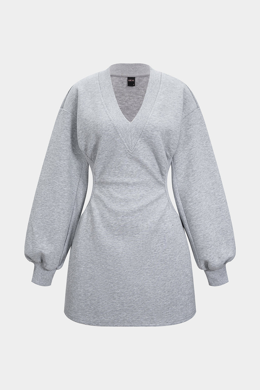 V-Neck Waist Long Sleeve Mini Dress