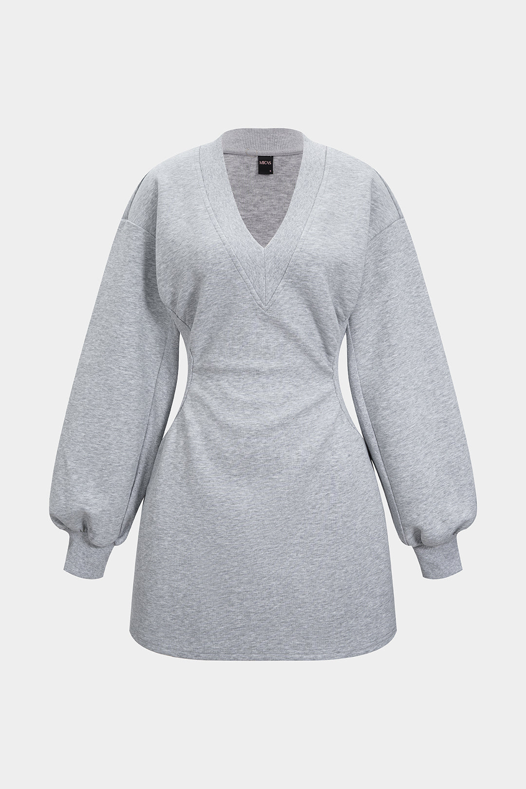 V-Neck Waist Long Sleeve Mini Dress