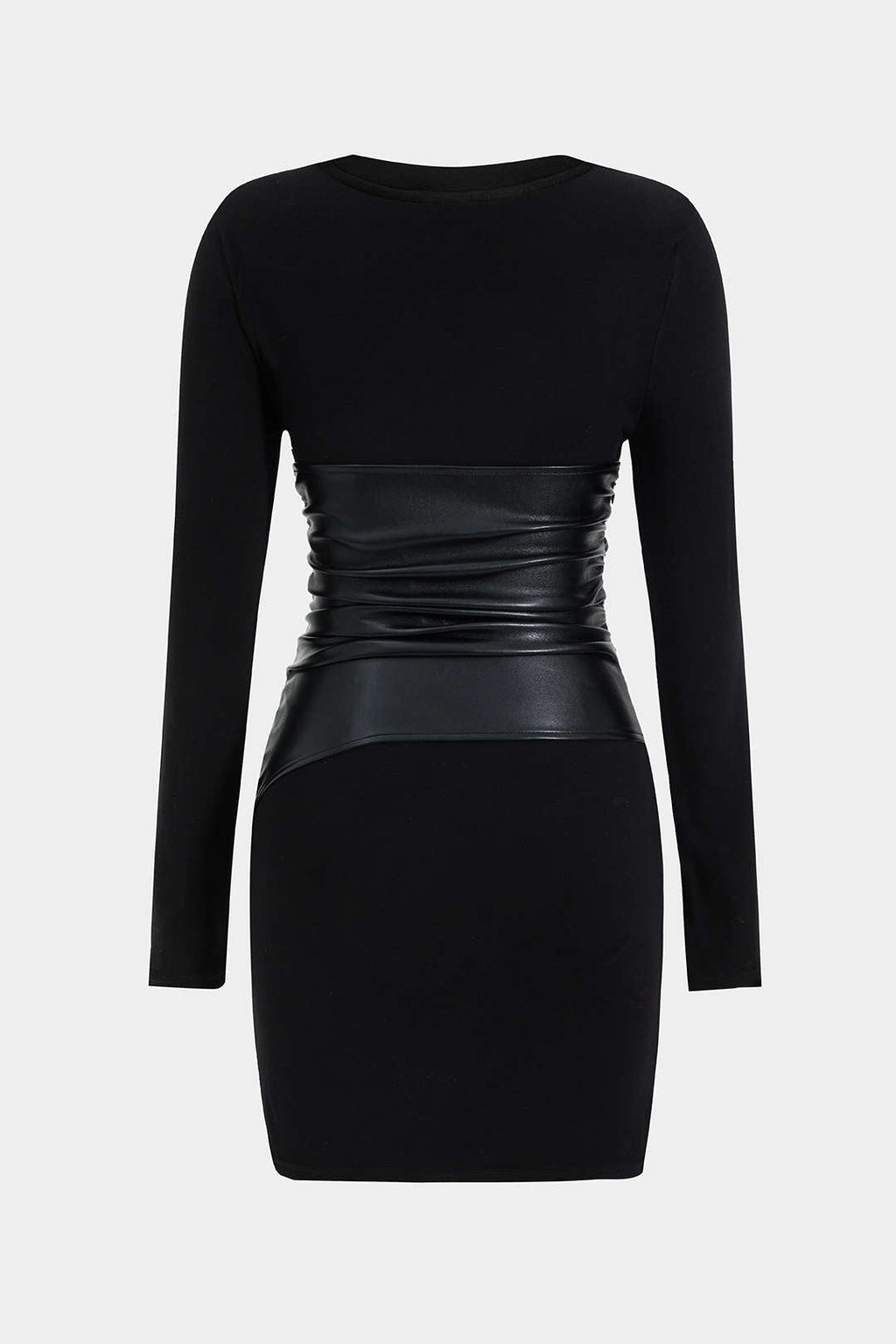 שמלת מיני עם שרוולים ארוכים וטלאים דמוי עור 