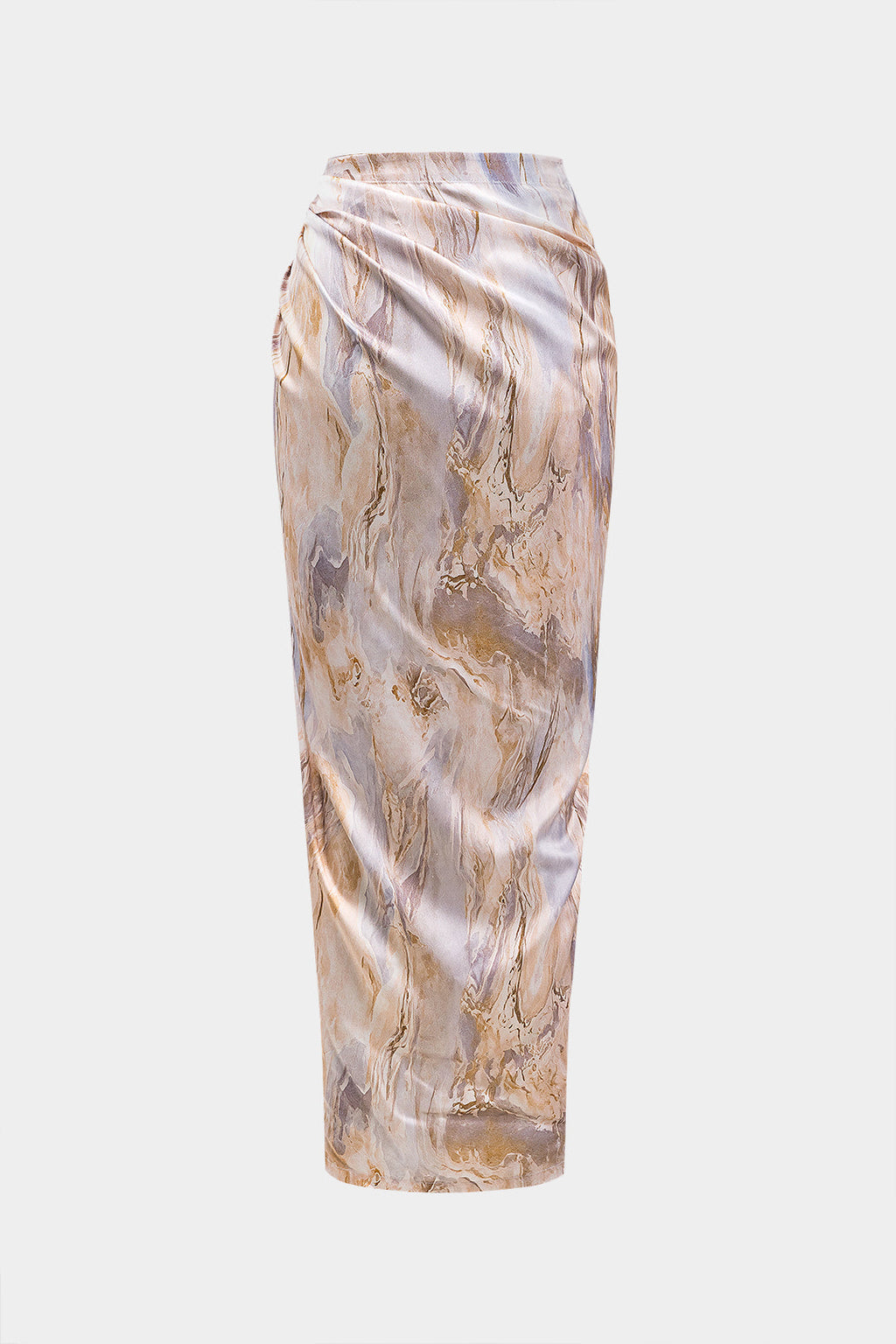 Abstract Print Ruched Satin Tie Front Skirt