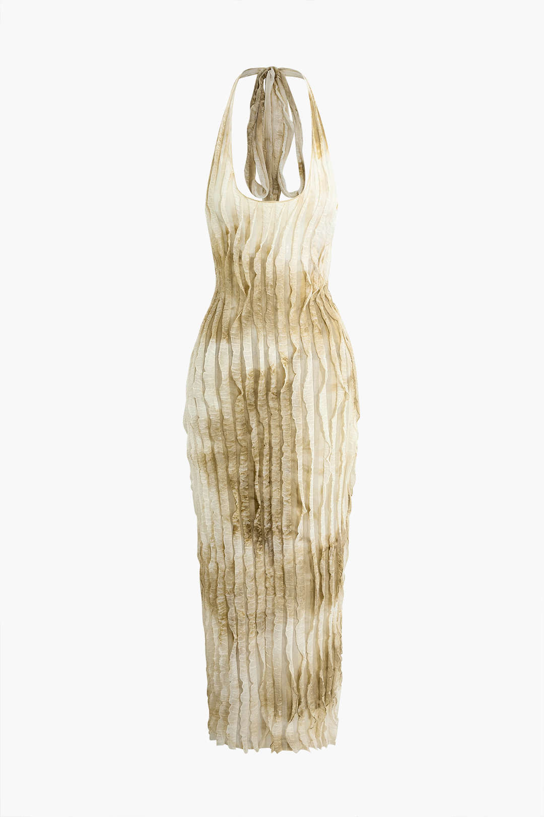 Vestido Maxi Halter Transparente Texturizado Con Volantes